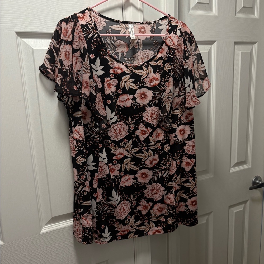 Perseption Pink Flutter Sleeve Blouse